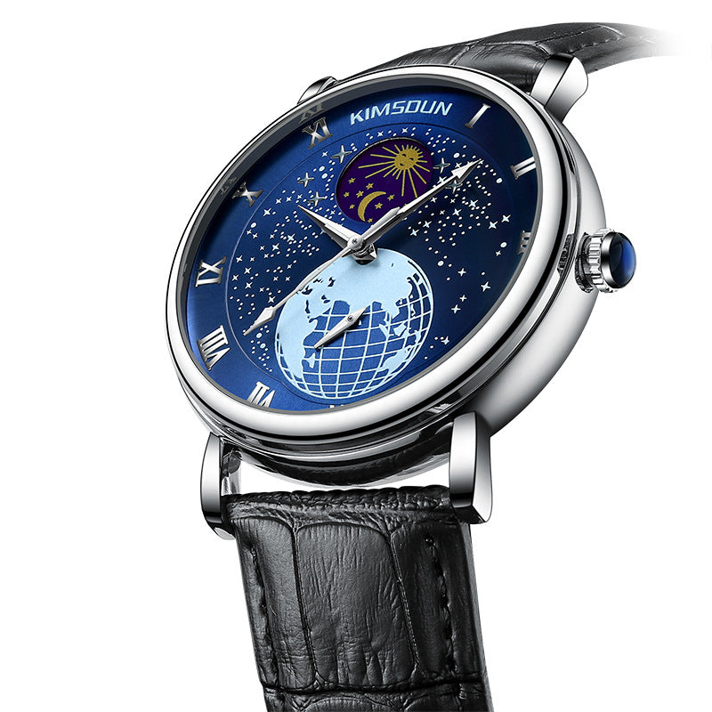 Blue Planet Kingston Brand Luminous Starry Sky Moon Phase Fully Automatic Mechanical Watch