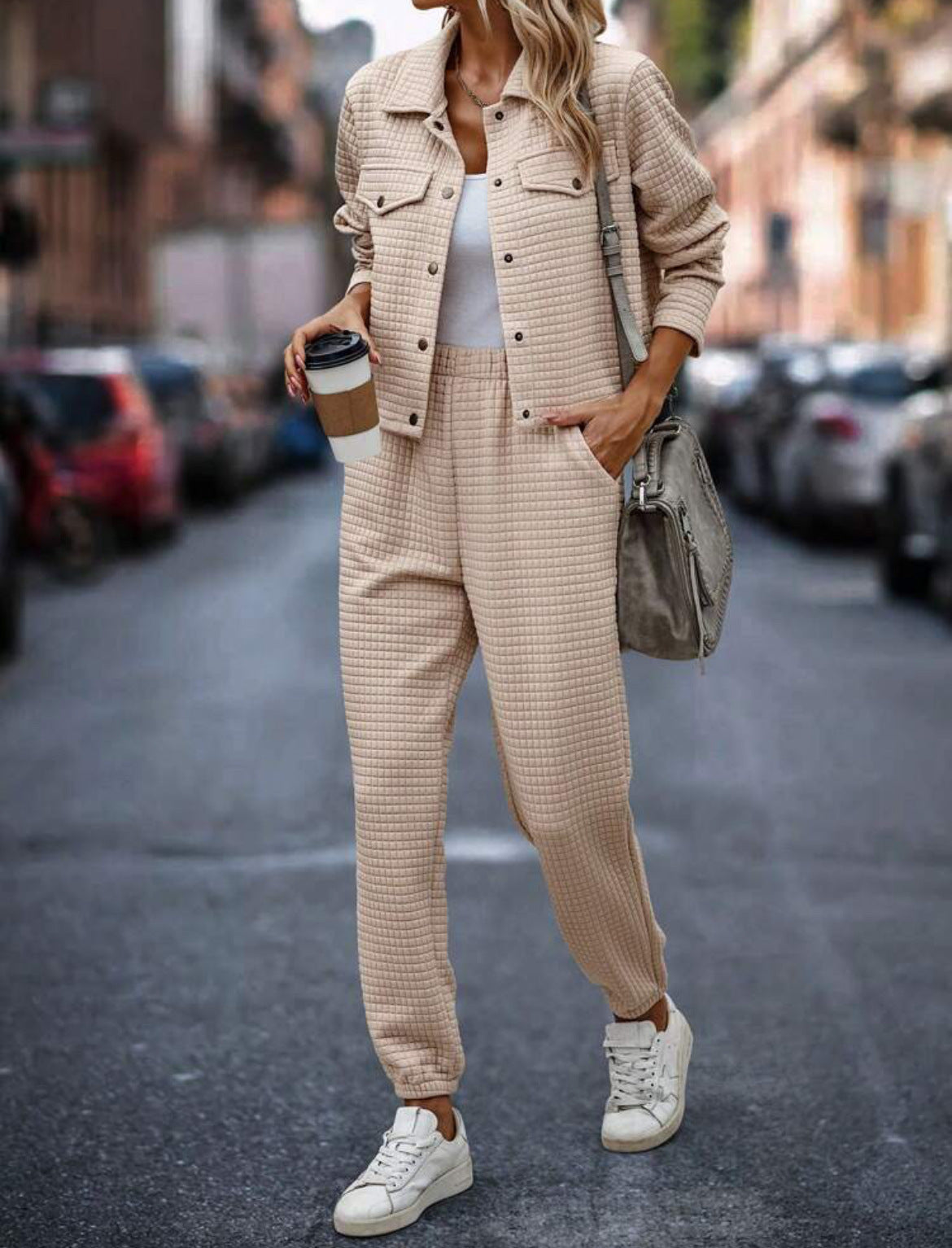 Long Sleeve Lapel Cardigan Casual Fashionable Trousers