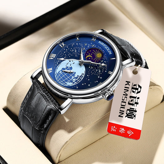 Blue Planet Kingston Brand Luminous Starry Sky Moon Phase Fully Automatic Mechanical Watch