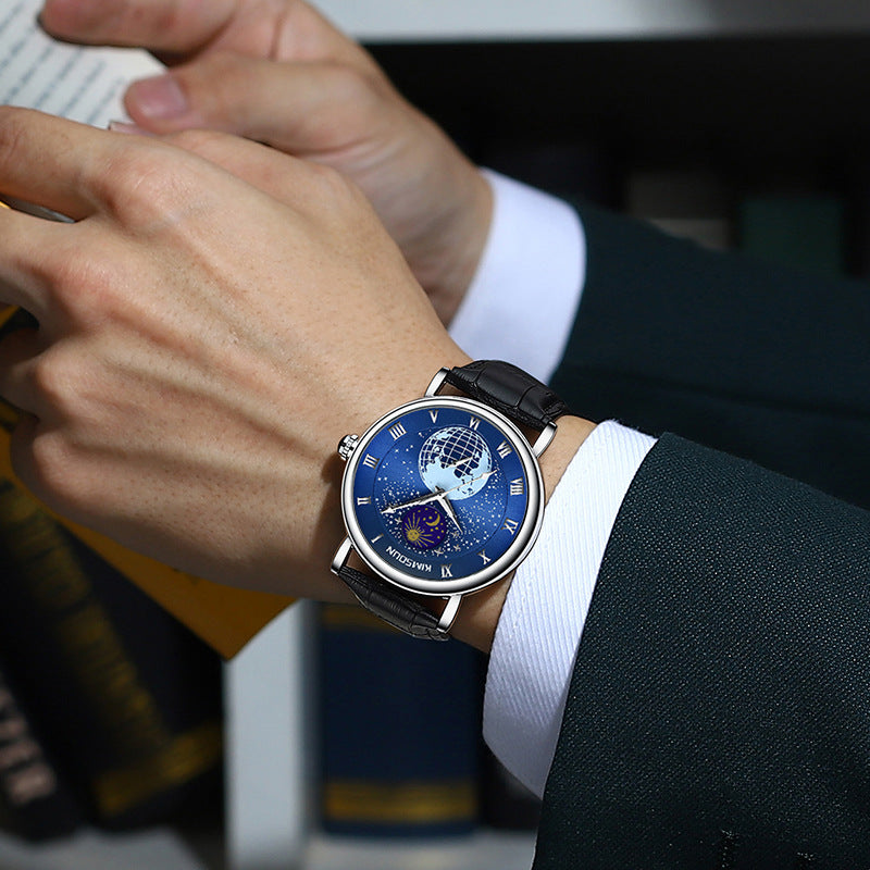 Blue Planet Kingston Brand Luminous Starry Sky Moon Phase Fully Automatic Mechanical Watch