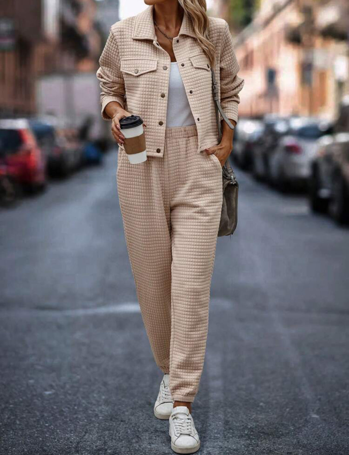 Long Sleeve Lapel Cardigan Casual Fashionable Trousers